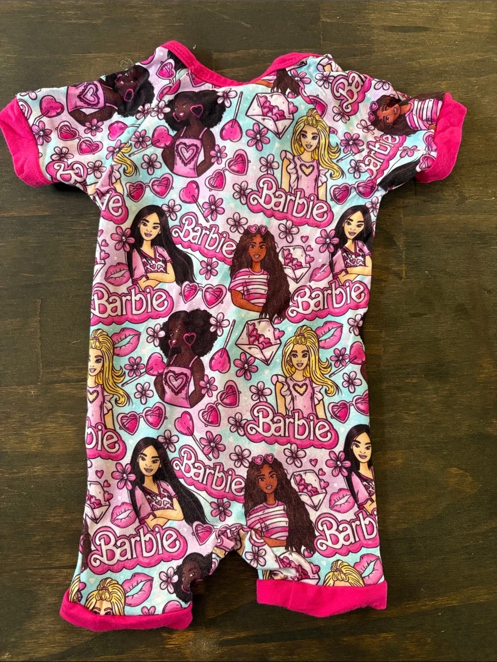 Bamboo 3-6 m Barbie Pink & Aqua Short-Sleeve Zip Front One-Piece